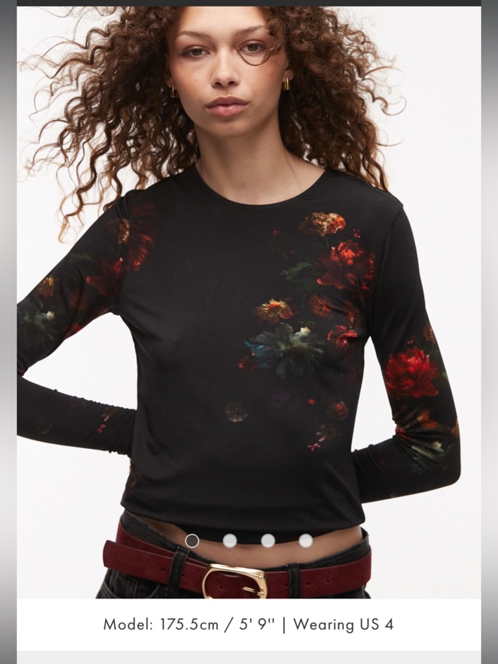 AllSaints Katlyn Mesh Floral Print long sleeved shirt 2 in Mortem Black